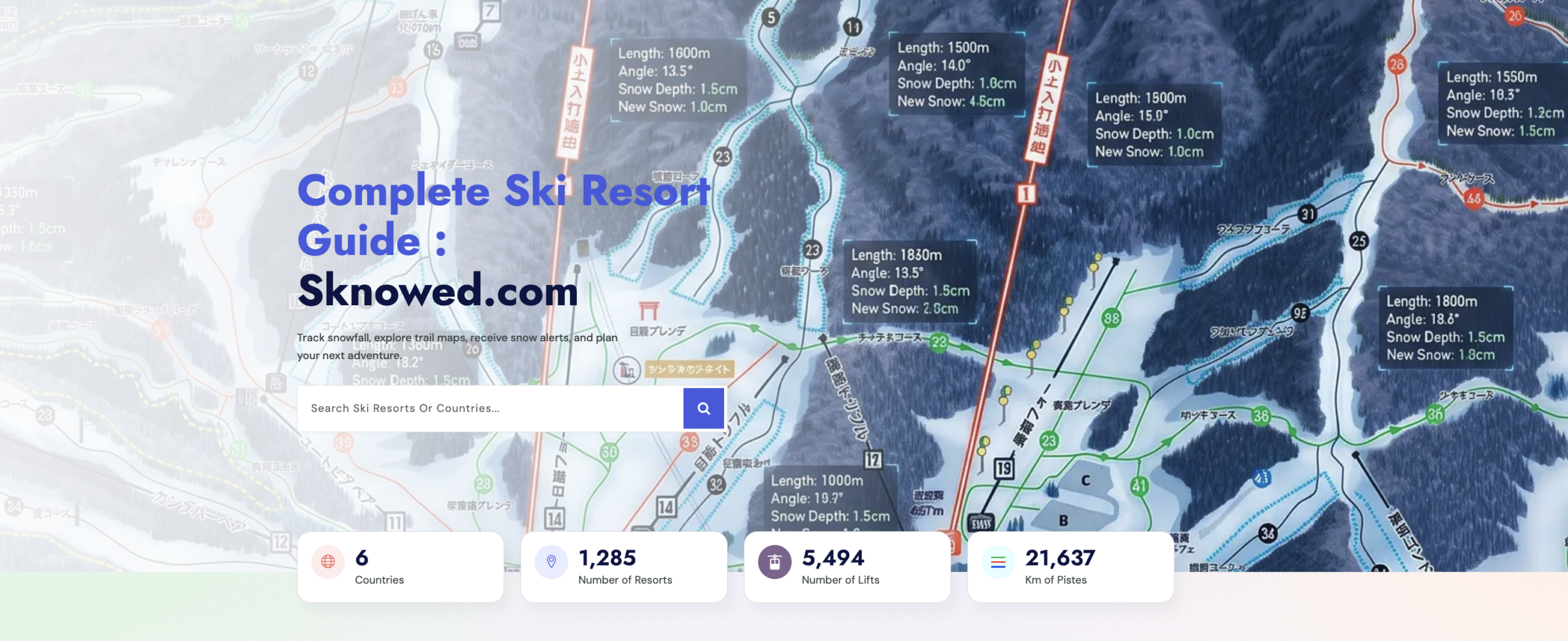 Sknowed.com resort map with live snow depth